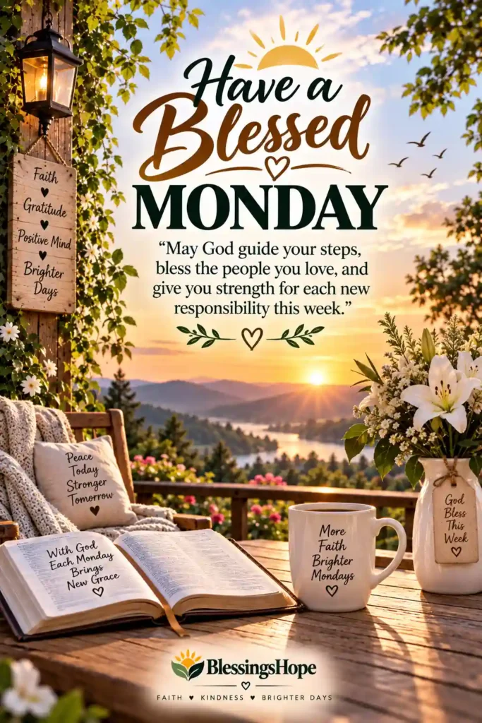 Have a Blessed Monday: “May God guide your steps, bless the people you love, and give you strength for each new responsibility this week.”